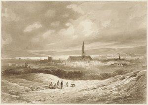 Blick von den Hügeln auf eine Stadt an einem See von Willem Pieter Hoevenaar