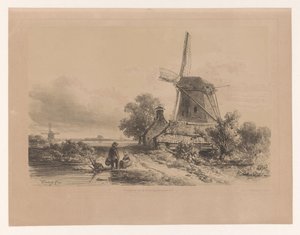 Mühle in einer Landschaft mit zwei Figuren