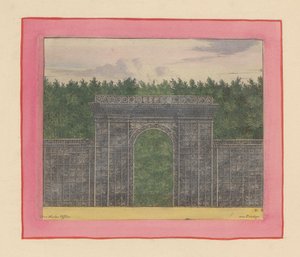 Rechteckiger Pavillon aus Lattenwerk mit Tor für eine Hecke in den Gärten von Versailles
