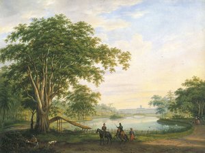 Die Gartenfassade des alten Palastes des Generalgouverneurs in Buitenzorg von Willem Troost