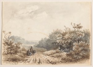 Landschaft mit einer Familie, einem Schaf und einem Hund