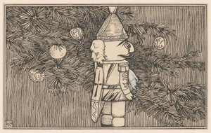 Nussknacker in einer Husarenuniform bei einem Weihnachtsbaum von Ludwig Willem Reymert Wenckebach