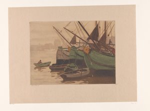 Drei Torfschiffe mit Ruderbooten im IJ von Willem Witsen (signed by artist)