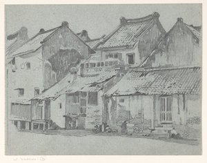 Rückseiten von Häusern an einem Fluss in Batavia von Willem Arnoldus Witsen