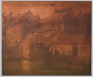 Batavia. Häuser am Kali in geschlossener Reihe