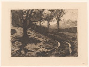 Landschaft mit Bäumen und Zaun