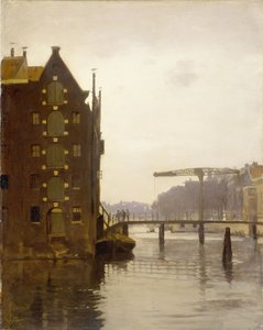 Lagerhäuser an einem Amsterdamer Kanal in Uilenburg von Willem Arnoldus Witsen