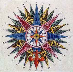 Rose des vents (Detail), „Le theatre du monde ou Nouvel atlas“ von Guillaume et Jean Blaeu von Willem and Joan  Blaeu