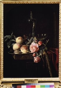 Stillleben mit Rosen und Pfirsichen