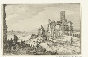 Ruine mit Bögen und einem Turm am Wasser von Willem van Nieulandt (II)