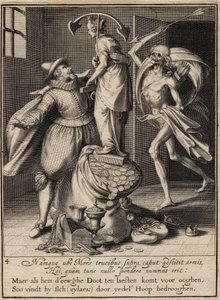 Der Tod mit einem Pfeil, der den Mann niederstrecken will, 1609