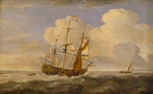 Ein niederländisches Flaggschiff vor dem Wind, spätes 17. bis frühes 18. Jahrhundert von Willem van de II (follower of) Velde
