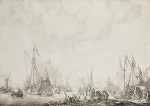Die königlichen und staatlichen Yachten, möglicherweise die Ankunft von Karl II. von England in Moerdijk, 1660 von Willem van de Velde (I)