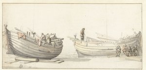 Studie von zwei Fischerbooten mit Figuren