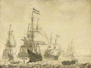 Seestück mit niederländischen Kriegsschiffen, darunter die Drenthe und der Prinz Friedrich-Henry, ca. 1670