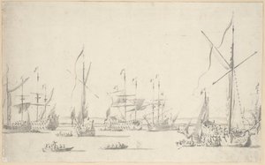Die Yachten und Schiffe vor Anker in der Nähe von Sheerness, ca. 1677 von Willem van de the Elder Velde