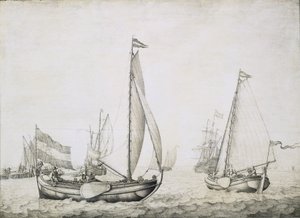 Zwei niederländische Schiffe beim Auslaufen, wahrscheinlich im Hafen von Amsterdam (Holland), um 1660