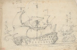 Zwei englische Drittklasseschiffe setzen Segel, ca. 1675