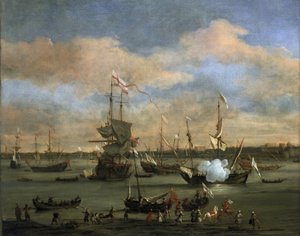 Britisches Handelsschiff in einem Hafen im Mittelmeer