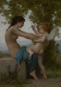 Ein junges Mädchen verteidigt sich gegen Eros, ca. 1880
