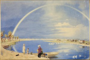 Ein April-Schauer: Ein Blick von der Binsey-Fähre in der Nähe von Oxford, Blick auf Port Meadow und Godstow