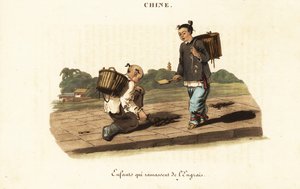 Chinesische Kinder sammeln Pferdemist