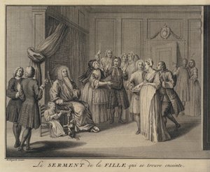 Eine Frau schwört einem Bürger ein Kind von William (after) Hogarth