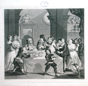 Sancho beim Festmahl, ausgehungert von seinem Arzt, graviert von Thomas Cook (1744-1818)