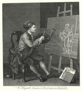 Selbstporträt des englischen Künstlers William Hogarth (Gravur)