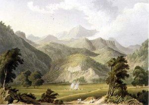 Zugang zum Bore Ghaut, nach einem Gemälde von Lt. Col. Johnson, graviert von T. Fielding und koloriert von J.B. Hogarth von William (after) Westall