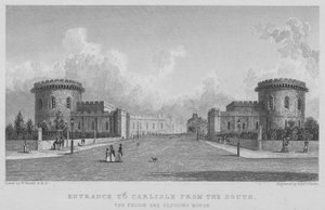 Eingang nach Carlisle von Süden, das Gefängnis und das Sitzungsgebäude (Stich)