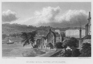 Mönchsmühle, Fluss Avon, Bath (Stich) von William (after) Westall