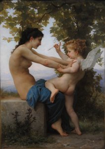 Ein junges Mädchen verteidigt sich gegen Eros, 1880