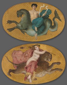 Arion auf einem Seepferdchen und Bacchantin auf einem Panther (Paar)