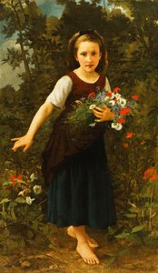 Kleines Mädchen am Bach mit einem Blumenstrauß, 1886 von William Adolphe Bouguereau