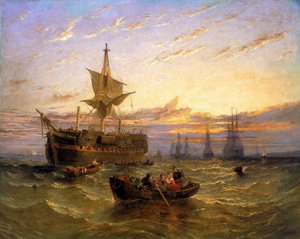 Britisches Ostindien-Handelsschiff auf der Themse (England). Öl auf Leinwand von William Adolphus Knell (1802-1875) von William Adolphus Knell