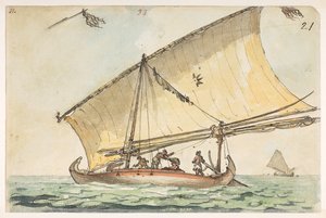 Boot in Cochin China, aus einem Album mit 372 Zeichnungen von Landschaften, Küstenlinien, Kostümen und Alltagsleben, erstellt während der Botschaft von Lord Macartney an den Kaiser von China, zwischen 1792 und 1794 von William Alexander