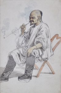 Sitzender chinesischer Mann beim Rauchen von William Alexander
