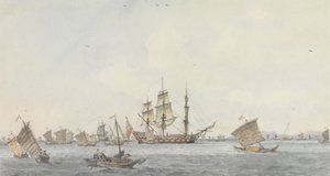 Die Hindostan vor Anker in der Meerenge von Mi-a-tau der Stadt Ten-choo-fou am Eingang zum Golf von Peking
