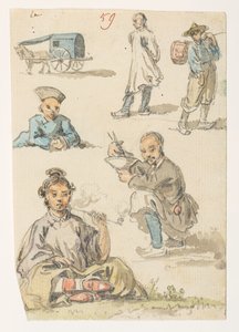 Studien von Chinesen, aus einem Album mit 372 Zeichnungen von Landschaften, Küstenlinien, Kostümen und Alltagsleben, erstellt während der Botschaft von Lord Macartney an den Kaiser von China, zwischen 1792 und 1794 von William Alexander