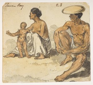 Mann, Frau und Kind von Turon Bay. aus einem Album mit 372 Zeichnungen von Landschaften, Küstenlinien, Kostümen und Alltagsleben, erstellt während der Botschaft von Lord Macartney an den Kaiser von China, zwischen 1792 und 1794 von William Alexander