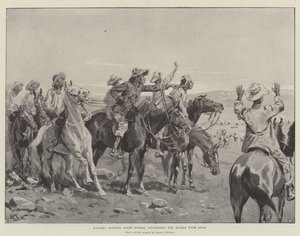 Kaffern, die Ersatzpferde halten und die Schlacht aus der Ferne beobachten