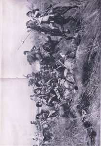 The Black Watch in der Schlacht von Quatre Bras am 16. Juni 1815, Illustration aus Britische Schlachten zu Land und zu Wasser, 1915 von William Barnes Wollen