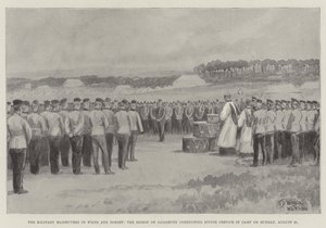 Die Militärmanöver in Wilts und Dorset, der Bischof von Salisbury hält den Gottesdienst im Lager am Sonntag, 21. August von William Barnes Wollen