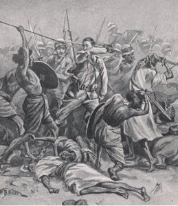 Das Quadrat bei Abu-Klea, 17. Januar 1885, Illustration aus Britische Schlachten zu Land und zu Wasser, 1915 von William Barnes Wollen