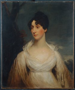 Porträt einer sitzenden Dame, Halbfigur, in einem weißen Kleid von William Beechey