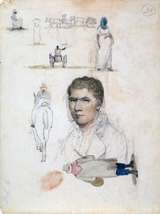 Acht kleine Zeichnungen, darunter Porträts, Figurenstudien, Karren, von Künstler William Berryman von William Berryman