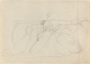 Ein Mann von hinten gesehen, auf Wolken steigend von William Blake