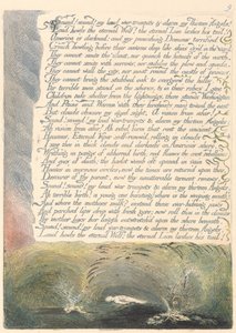 Amerika. Eine Prophezeiung, Tafel 11, Klang! Klang! Meine lauten Kriegstrompeten.... von William Blake
