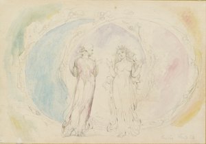 Beatrice und Dante in Gemini, inmitten der Flammensphären, 1825-1827 von William Blake